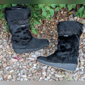 Vintage Tecnica Skandia Italian Fur Boots Women's Size 42 (US 10) Mid Calf Black